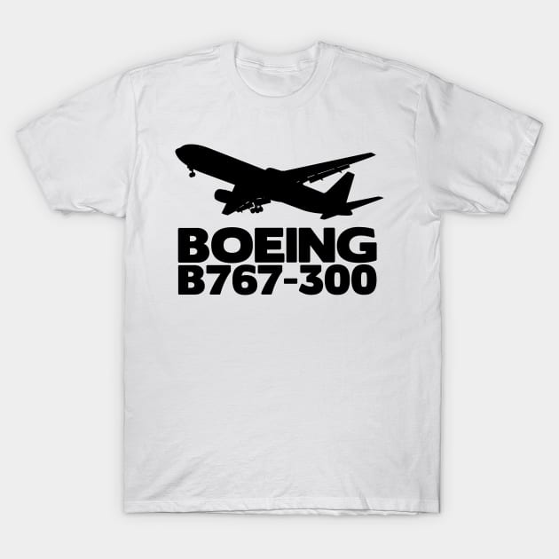 Boeing B767-300 Silhouette Print (Black) T-Shirt by TheArtofFlying